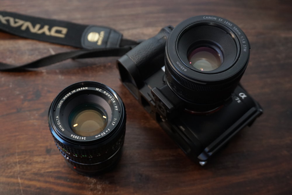 Canon FE 50mm f1.8 STM vs. Minolta MC ROKKOR-PF f1.7