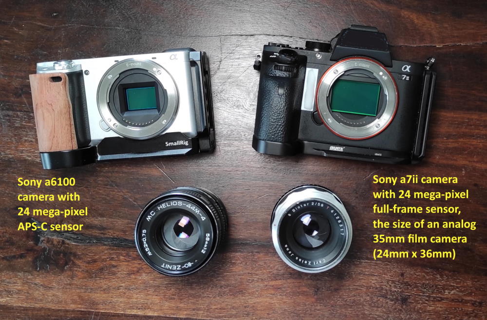 Carl Zeiss Biotar 58mm f2 and Helios 44M-4 classic lenses adapted to Sony a7ii full-frame and Sony a6100 APS-C cameras