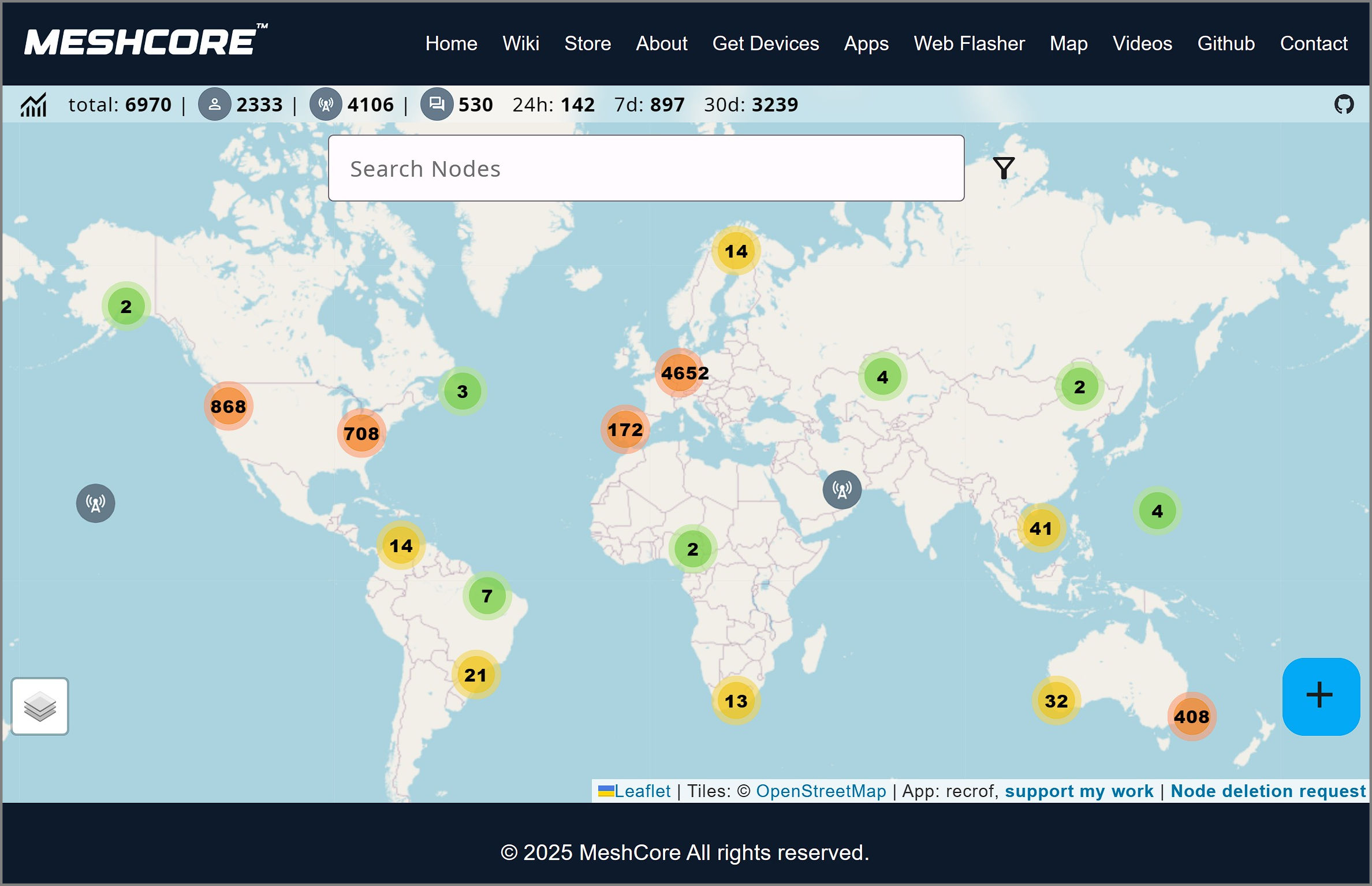 MeshCore Users World Map November 2025